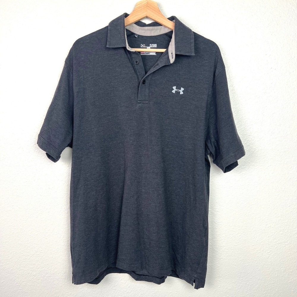 Under Armour Mens Charged Cotton Scramble Polo XL Charcoal Gray HeatGear